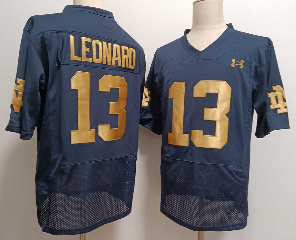 Mens Notre Dame Fighting Irish #13 Riley Leonard Name Navy Blue College Stitched Jersey